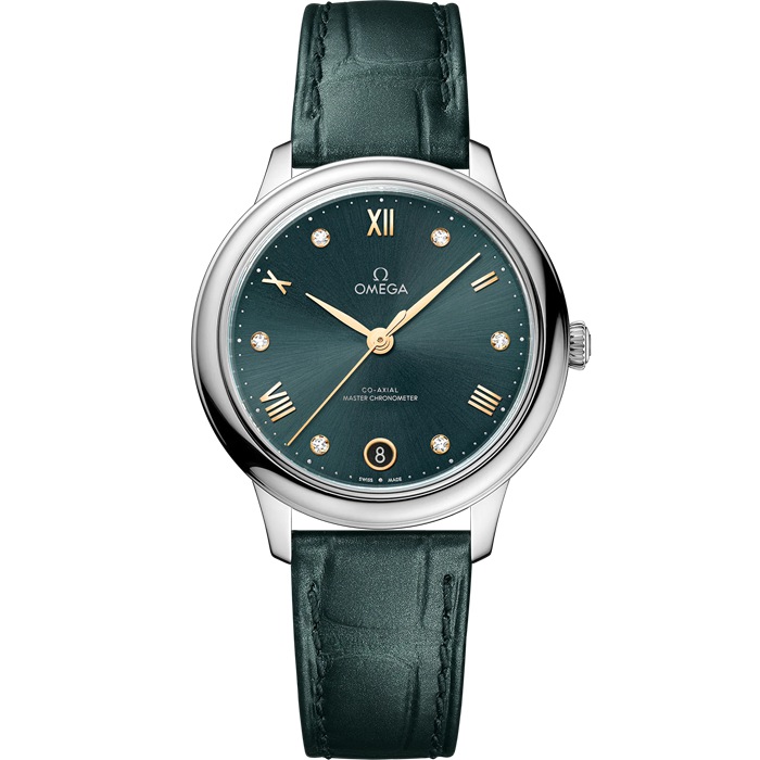 Omega De Ville Prestige 34 mm, aço em bracelete de pele 434.13.34.20.60.001