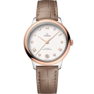 Omega De Ville Prestige 34 mm, aço - ouro Sedna™ em bracelete de pele 434.23.34.20.52.001