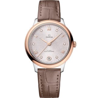 Omega De Ville Prestige 34 mm, aço - ouro Sedna™ em bracelete de pele 434.23.34.20.52.003