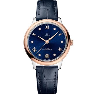 Omega De Ville Prestige 34 mm, aço - ouro Sedna™ em bracelete de pele 434.23.34.20.53.001