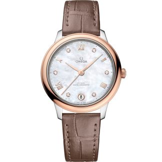 Omega De Ville Prestige 34 mm, aço - ouro Sedna™ em bracelete de pele 434.23.34.20.55.001