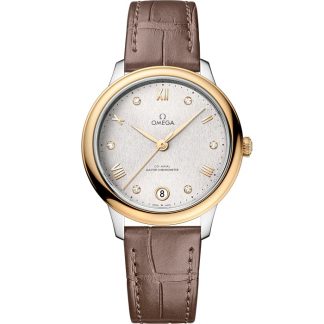 Omega De Ville Prestige 34 mm, aço - ouro amarelo em bracelete de pele 434.23.34.20.52.002