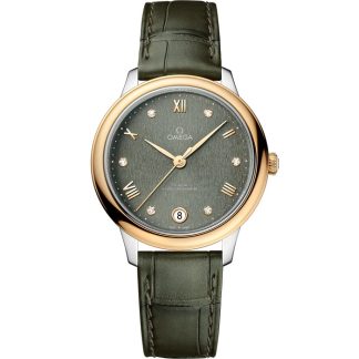 Omega De Ville Prestige 34 mm, aço - ouro amarelo em bracelete de pele 434.23.34.20.60.001
