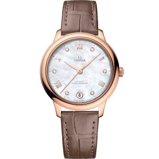 Omega De Ville Prestige 34 mm, ouro Sedna™ em bracelete de pele 434.53.34.20.55.001