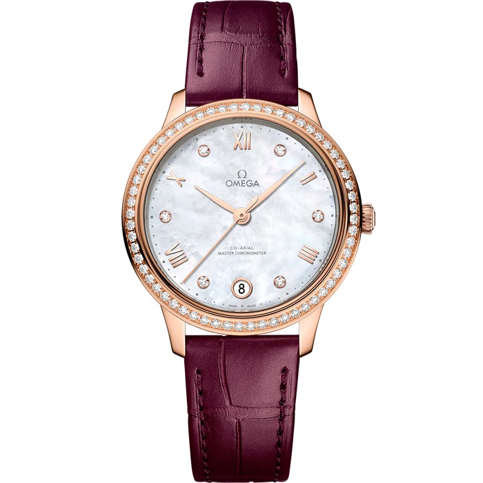 Omega De Ville Prestige 34 mm, ouro Sedna™ em bracelete de pele 434.58.34.20.55.001