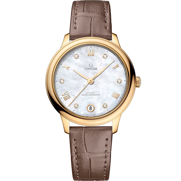 Omega De Ville Prestige 34 mm, ouro amarelo em bracelete de pele 434.53.34.20.55.002