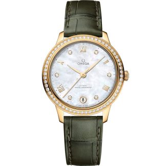 Omega De Ville Prestige 34 mm, ouro amarelo em bracelete de pele 434.58.34.20.55.002