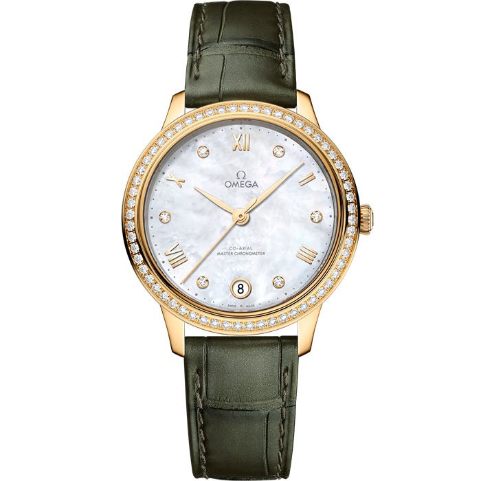 Omega De Ville Prestige 34 mm, ouro amarelo em bracelete de pele 434.58.34.20.55.002