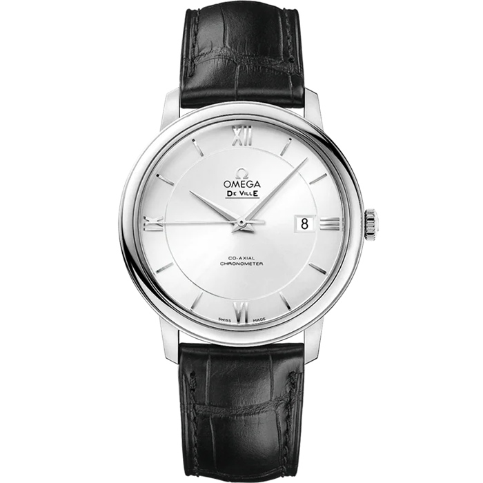 Omega De Ville Prestige 39,5 mm, aço em bracelete de pele 424.13.40.20.02.001