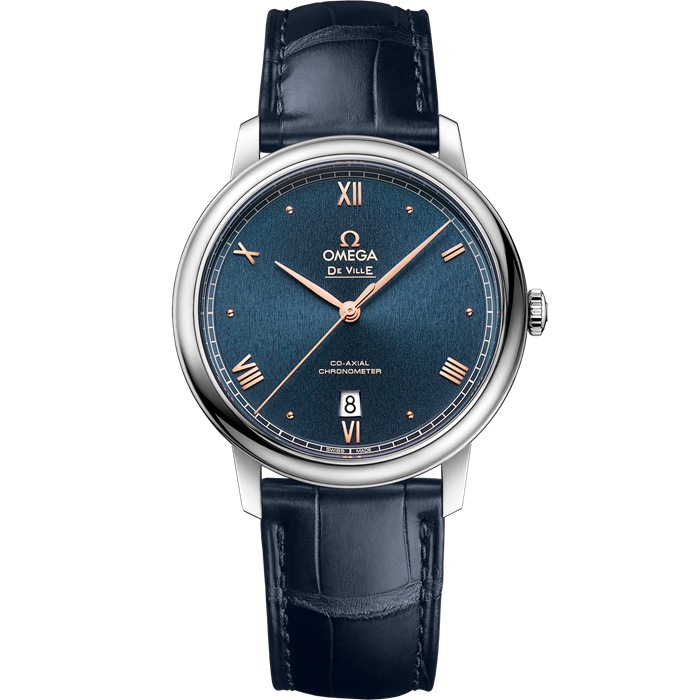 Omega De Ville Prestige 39,5 mm, aço em bracelete de pele 424.13.40.20.03.004
