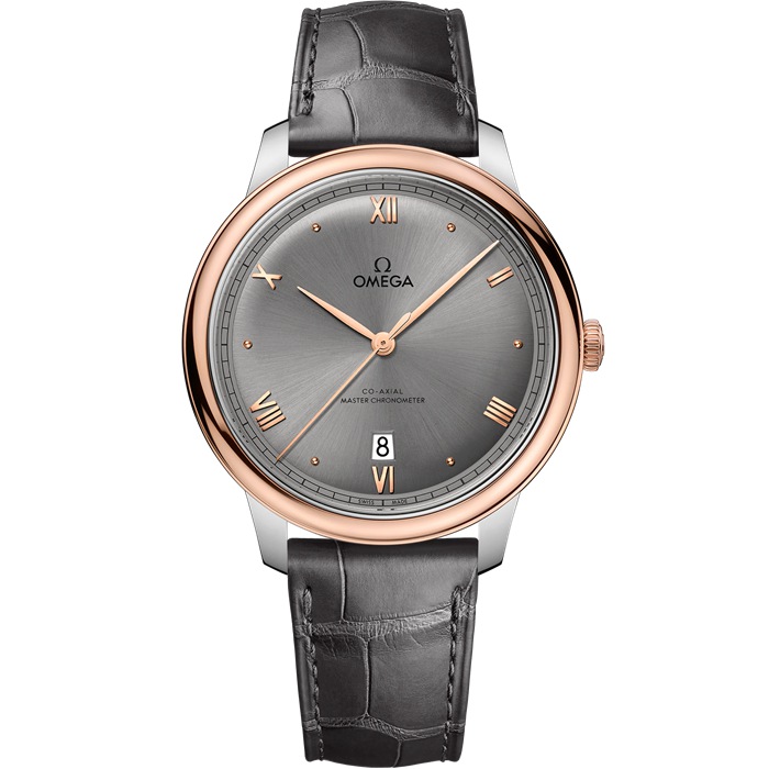 Omega De Ville Prestige 40 mm, aço - ouro Sedna™ em bracelete de pele 434.23.40.20.06.001