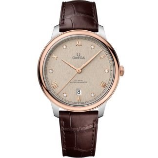 Omega De Ville Prestige 40 mm, aço - ouro Sedna™ em bracelete de pele 434.23.40.20.59.001