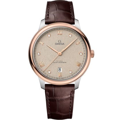 Omega De Ville Prestige 40 mm, aço - ouro Sedna™ em bracelete de pele 434.23.40.20.59.001