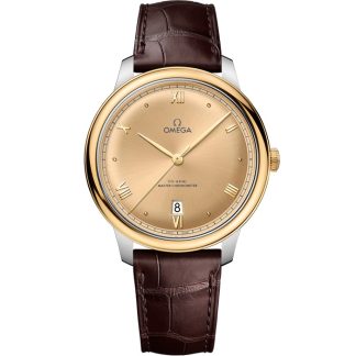 Omega De Ville Prestige 40 mm, aço - ouro amarelo em bracelete de pele 434.23.40.20.08.001