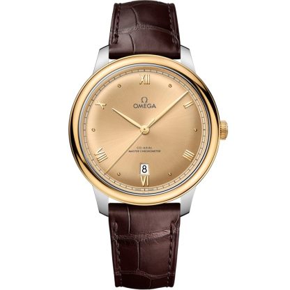 Omega De Ville Prestige 40 mm, aço - ouro amarelo em bracelete de pele 434.23.40.20.08.001