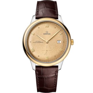 Omega De Ville Prestige 41 mm, aço - ouro amarelo em bracelete de pele 434.23.41.20.08.001