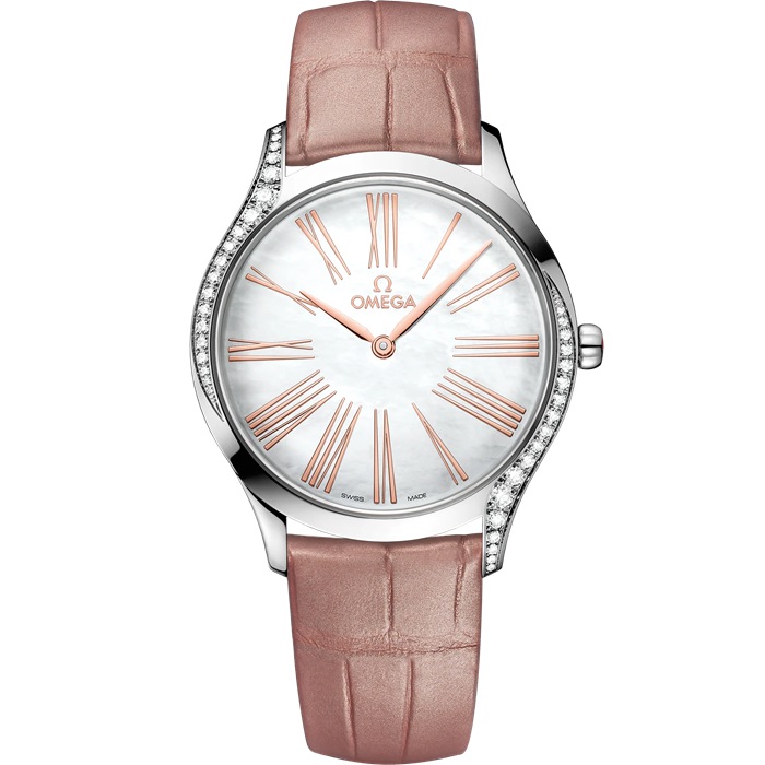 Omega De Ville Trésor 36 mm, aço em bracelete de pele 428.18.36.60.05.002