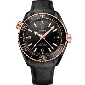 Omega Deep Black Seamaster PLANET OCEAN 600M 45,5 mm, cerâmica preta em bracelete em pele com forro de borracha 215.63.46.22.01.001