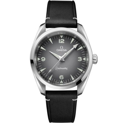 Omega Novidade Seamaster Railmaster 38 mm, aço em bracelete de pele 235.12.38.20.06.001