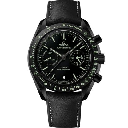Omega Pitch Black Speedmaster Dark Side of the Moon 44,25 mm, cerâmica preta em bracelete de pele 311.92.44.51.01.004