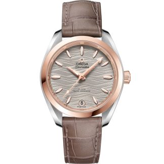 Omega Seamaster Aqua Terra 150M 34 mm, aço - ouro Sedna™ em bracelete de pele 220.23.34.20.06.001
