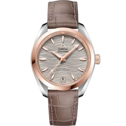 Omega Seamaster Aqua Terra 150M 34 mm, aço - ouro Sedna™ em bracelete de pele 220.23.34.20.06.001
