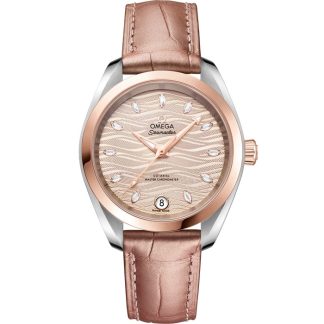 Omega Seamaster Aqua Terra 150M 34 mm, aço - ouro Sedna™ em bracelete de pele 220.23.34.20.59.001