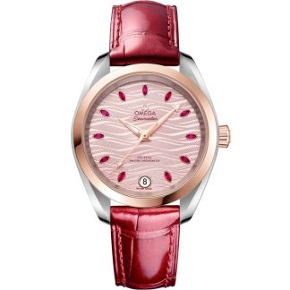 Omega Seamaster Aqua Terra 150M 34 mm, aço - ouro Sedna™ em bracelete de pele 220.23.34.20.60.001