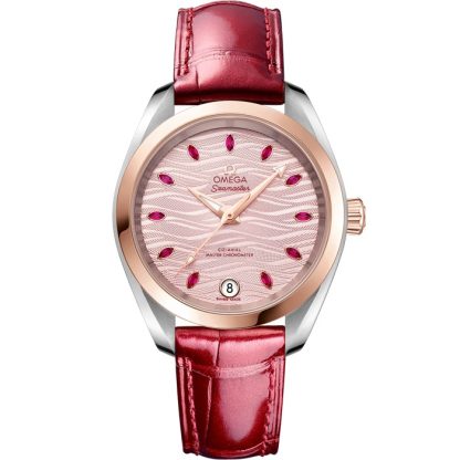 Omega Seamaster Aqua Terra 150M 34 mm, aço - ouro Sedna™ em bracelete de pele 220.23.34.20.60.001
