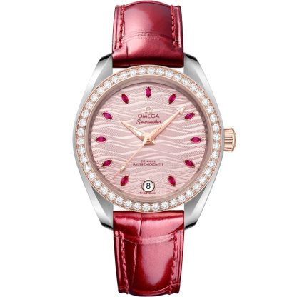 Omega Seamaster Aqua Terra 150M 34 mm, aço - ouro Sedna™ em bracelete de pele 220.28.34.20.60.001