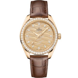 Omega Seamaster Aqua Terra 150M 34 mm, ouro Moonshine™ em pele de crocodilo 220.58.34.20.99.008