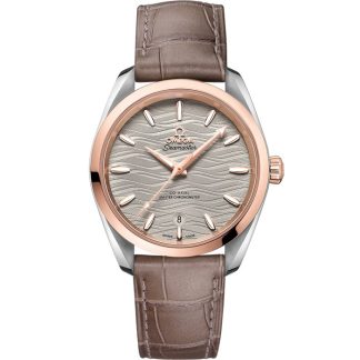 Omega Seamaster Aqua Terra 150M 38 mm, aço - ouro Sedna™ em bracelete de pele 220.23.38.20.06.001