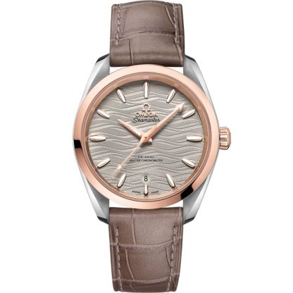 Omega Seamaster Aqua Terra 150M 38 mm, aço - ouro Sedna™ em bracelete de pele 220.23.38.20.06.001