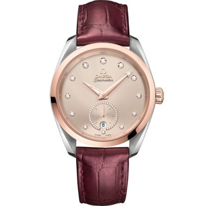Omega Seamaster Aqua Terra 150M 38 mm, aço - ouro Sedna™ em bracelete de pele 220.23.38.20.59.001