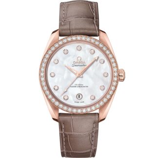 Omega Seamaster Aqua Terra 150M 38 mm, ouro Sedna™ em bracelete de pele 220.58.38.20.55.001