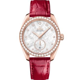 Omega Seamaster Aqua Terra 150M 38 mm, ouro Sedna™ em bracelete de pele 220.58.38.20.55.002