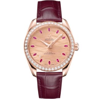Omega Seamaster Aqua Terra 150M 38 mm, ouro Sedna™ em bracelete de pele 220.58.38.20.99.007