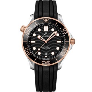 Omega Seamaster Diver 300M 42 mm, aço - ouro Sedna™ em bracelete de borracha 210.22.42.20.01.002