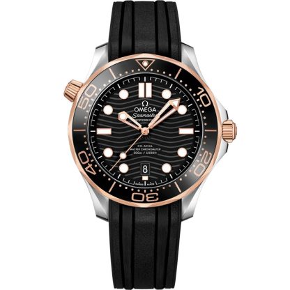 Omega Seamaster Diver 300M 42 mm, aço - ouro Sedna™ em bracelete de borracha 210.22.42.20.01.002