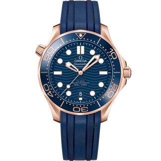 Omega Seamaster Diver 300M 42 mm, ouro Sedna™ em bracelete de borracha 210.62.42.20.03.001