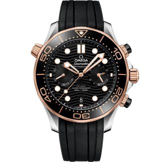 Omega Seamaster Diver 300M 44 mm, aço - ouro Sedna™ em bracelete de borracha 210.22.44.51.01.001