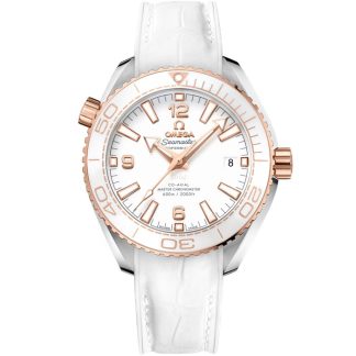 Omega Seamaster PLANET OCEAN 600M 39,5 mm, aço - ouro Sedna™ em bracelete em pele com forro de borracha 215.23.40.20.04.001