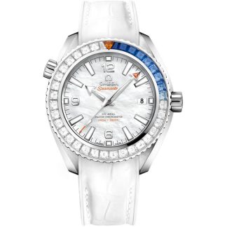 Omega Seamaster PLANET OCEAN 600M 39,5 mm, ouro branco em bracelete em pele com forro de borracha 215.58.40.20.05.001