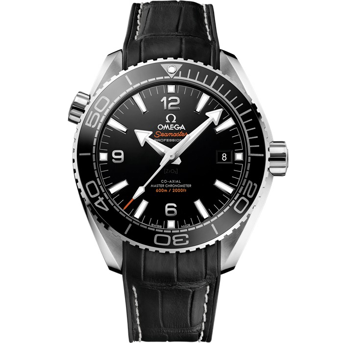 Omega Seamaster PLANET OCEAN 600M 43,5 mm, aço em bracelete em pele com forro de borracha 215.33.44.21.01.001
