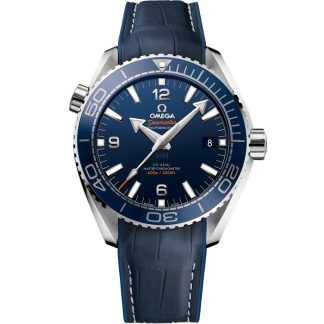 Omega Seamaster PLANET OCEAN 600M 43,5 mm, aço em bracelete em pele com forro de borracha 215.33.44.21.03.001