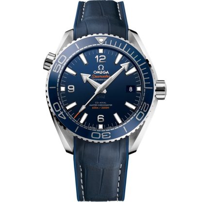 Omega Seamaster PLANET OCEAN 600M 43,5 mm, aço em bracelete em pele com forro de borracha 215.33.44.21.03.001