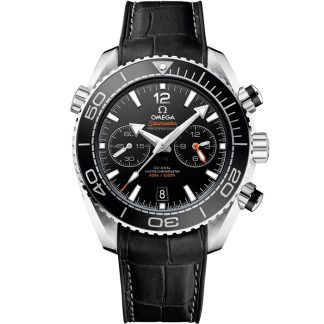 Omega Seamaster PLANET OCEAN 600M 45,5 mm, aço em bracelete em pele com forro de borracha 215.33.46.51.01.001