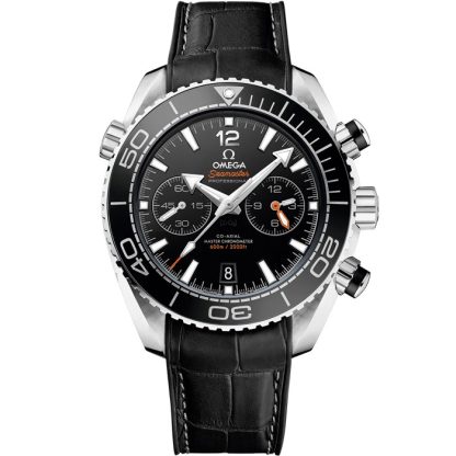 Omega Seamaster PLANET OCEAN 600M 45,5 mm, aço em bracelete em pele com forro de borracha 215.33.46.51.01.001