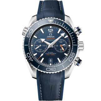 Omega Seamaster PLANET OCEAN 600M 45,5 mm, aço em bracelete em pele com forro de borracha 215.33.46.51.03.001