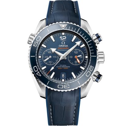 Omega Seamaster PLANET OCEAN 600M 45,5 mm, aço em bracelete em pele com forro de borracha 215.33.46.51.03.001